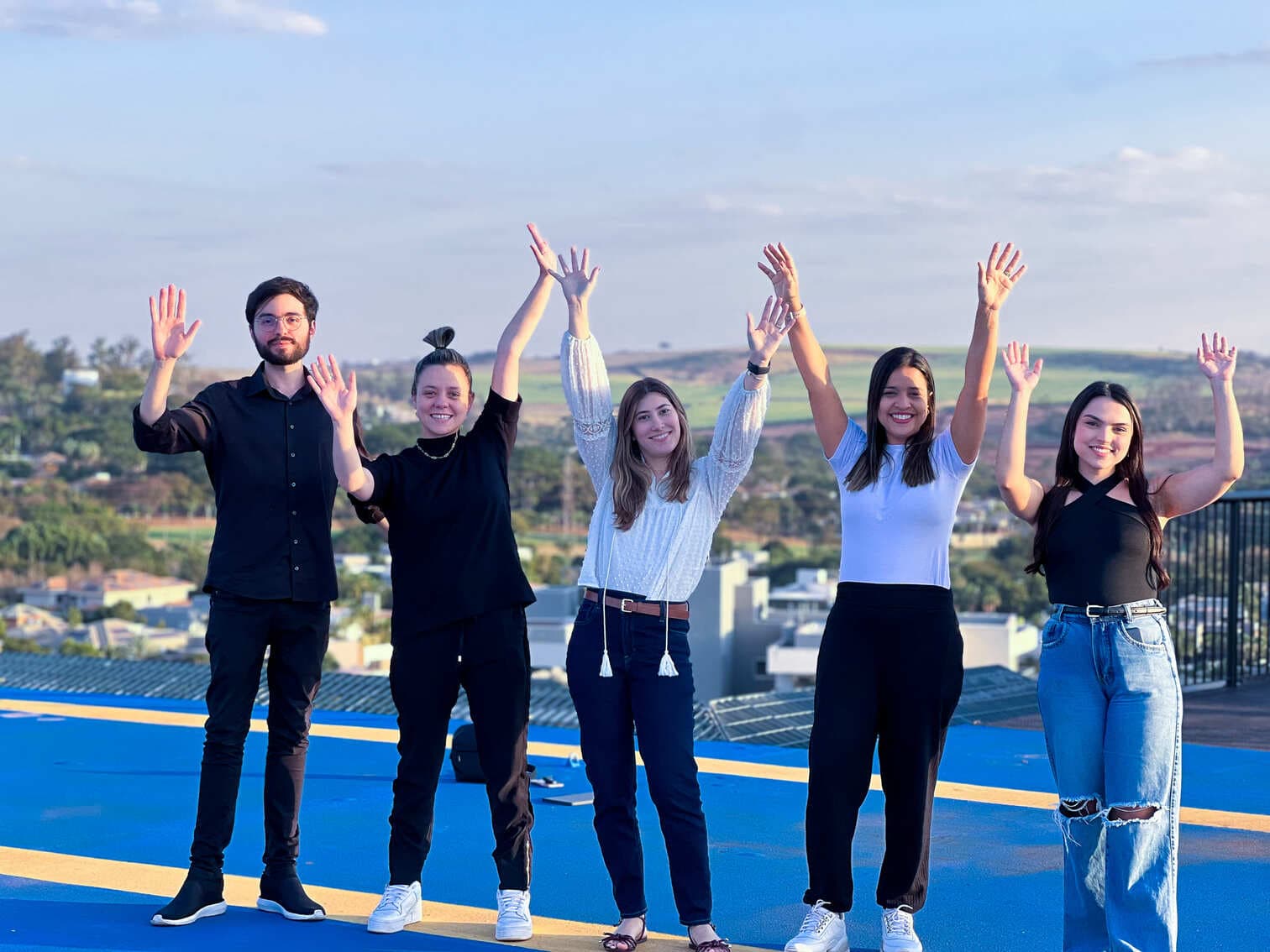 Team on helipad